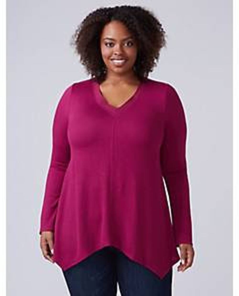 NWT Lane Bryant Sharkbite-Hem V-Neck Stretch Top Chiffon Shirt PIus Size: 14/16